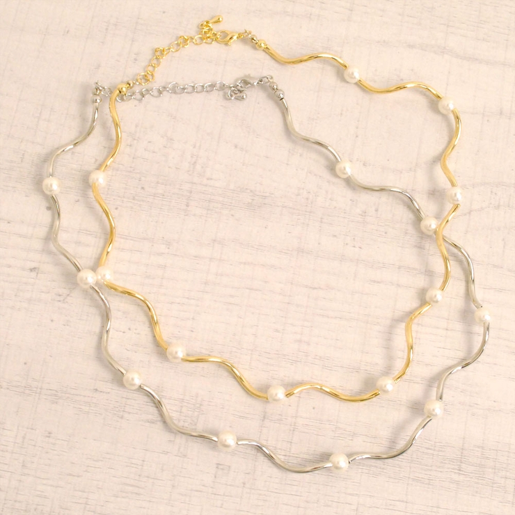 変形メタル＆パール付チョーカーネックレスニュアンストレンド人気 | FACION | 詳細画像1 