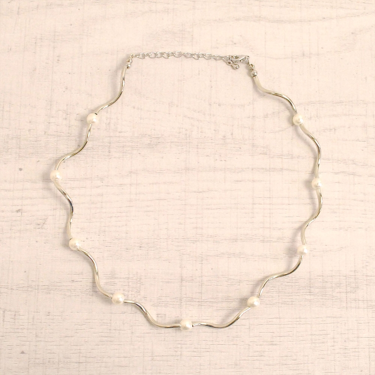 シルバー | 変形メタル＆パール付チョーカーネックレスニュアンストレンド人気 | FACION
