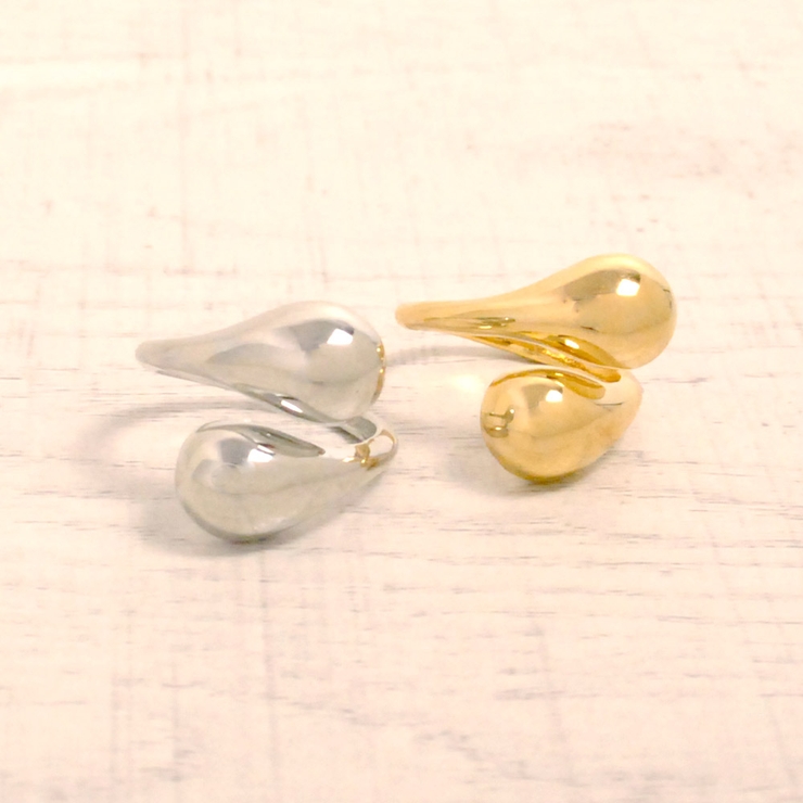 ダブルドロップメタルリング 指輪シルバーゴールドフリーサイズボリューム | FACION | 詳細画像1 