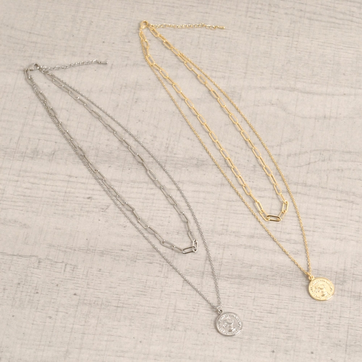 英国コイン2連チェーンネックレス シルバーゴールド結婚式レディース | FACION | 詳細画像3 