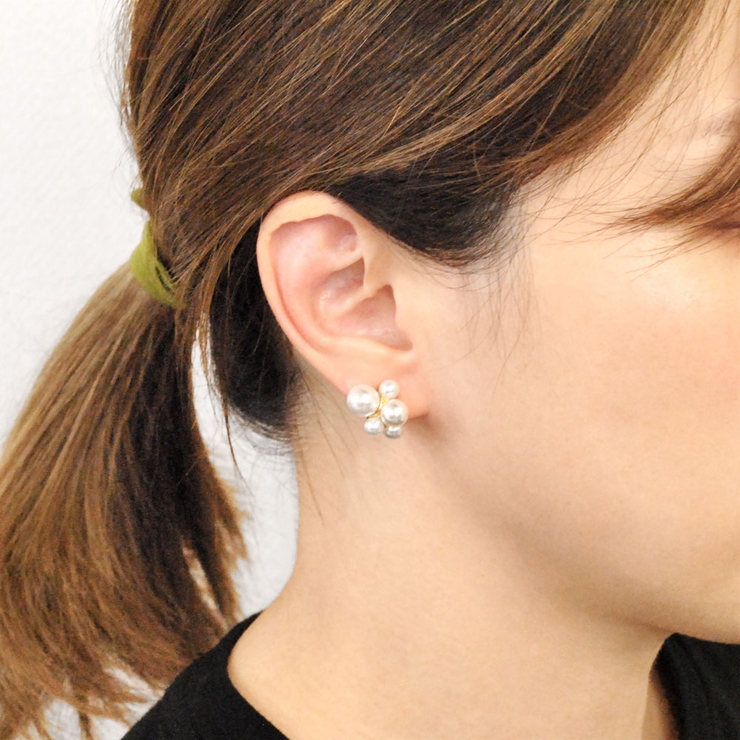 バブルパールイヤリング ノンホールピアスゴールド樹脂 | FACION | 詳細画像5 