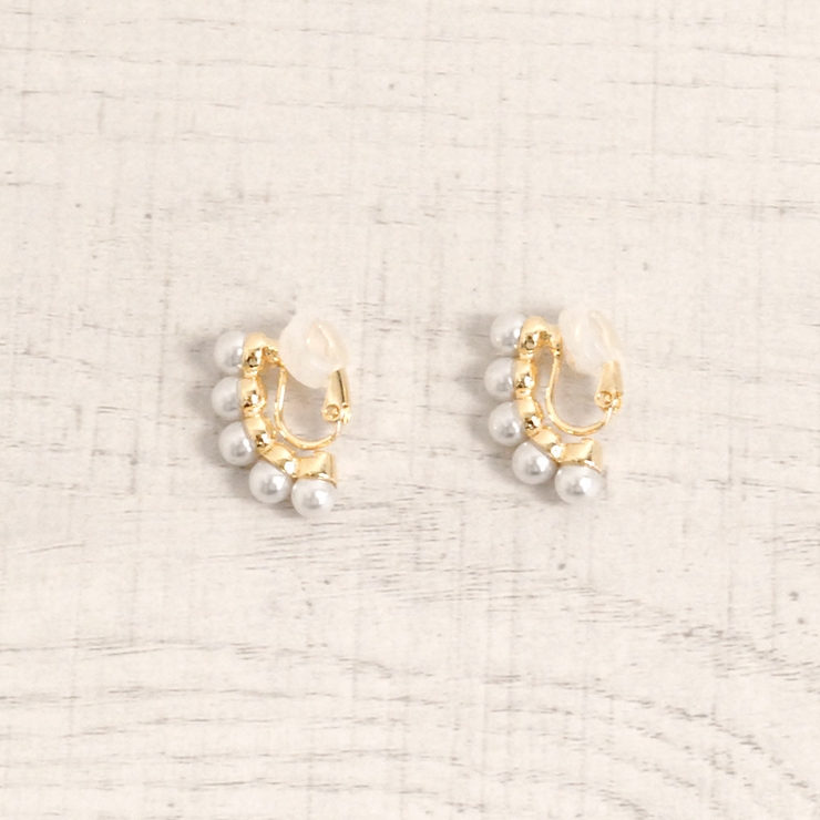 カーブラインパールイヤリング ノンホールピアス  ゴールド入学式結婚式樹脂 | FACION | 詳細画像2 