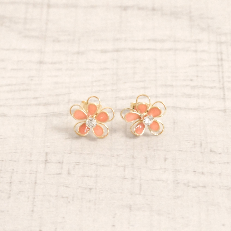 コーラルピンク | パステルカラーストーン付フラワーピアス 春夏花チタンポスト浴衣 | FACION