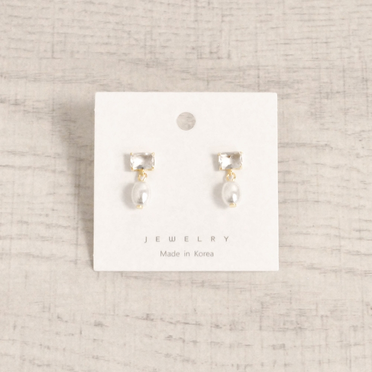 クリア | スクエアストーン付パールピアス 春夏カラーストーンチタンポスト浴衣 | FACION