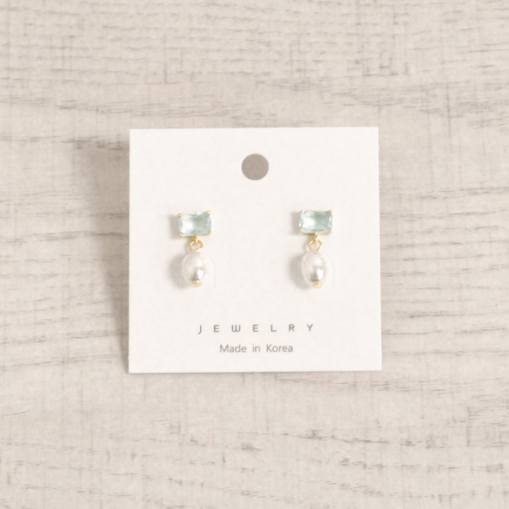 ライトブルー | スクエアストーン付パールピアス 春夏カラーストーンチタンポスト浴衣 | FACION