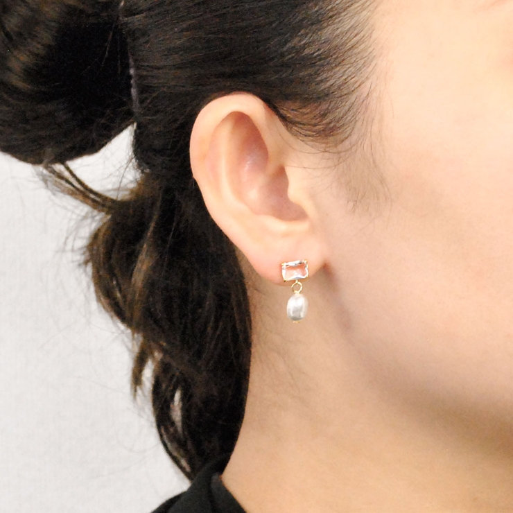 スクエアストーン付パールピアス 春夏カラーストーンチタンポスト浴衣 | FACION | 詳細画像3 