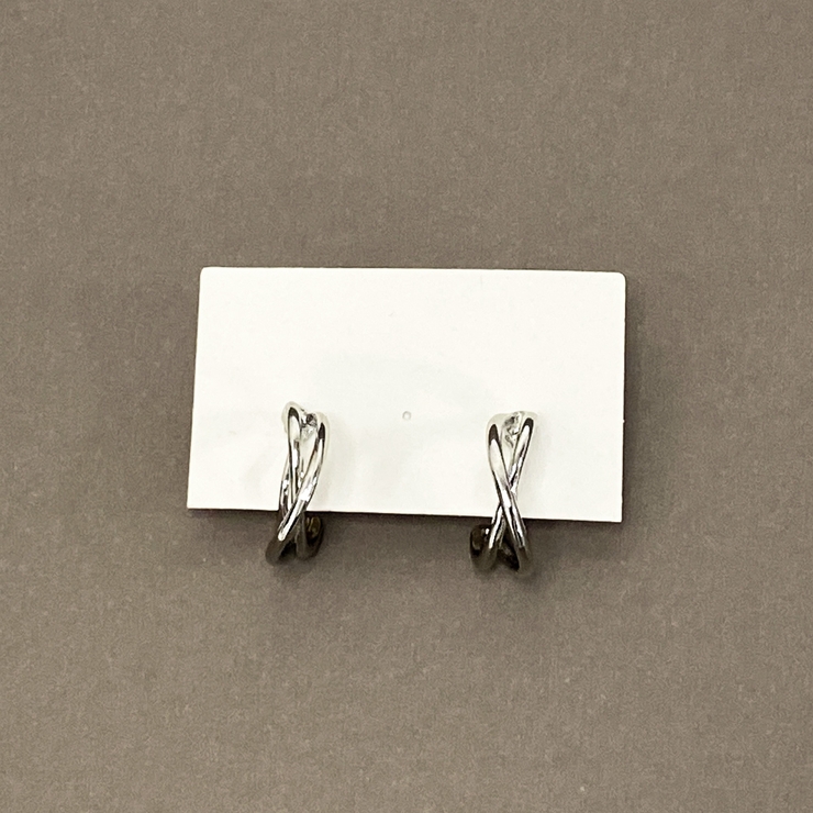 シルバー | 2連クロスメタルフープイヤリング ノンホールピアスレディースシルバーゴールド | FACION