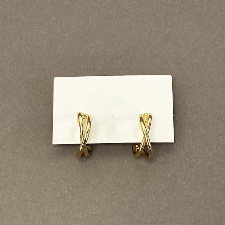 ゴールド | 2連クロスメタルフープイヤリング ノンホールピアスレディースシルバーゴールド | FACION