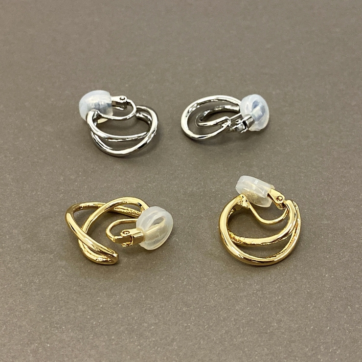 2連クロスメタルフープイヤリング ノンホールピアスレディースシルバーゴールド | FACION | 詳細画像3