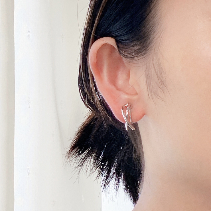 2連クロスメタルフープイヤリング ノンホールピアスレディースシルバーゴールド | FACION | 詳細画像4