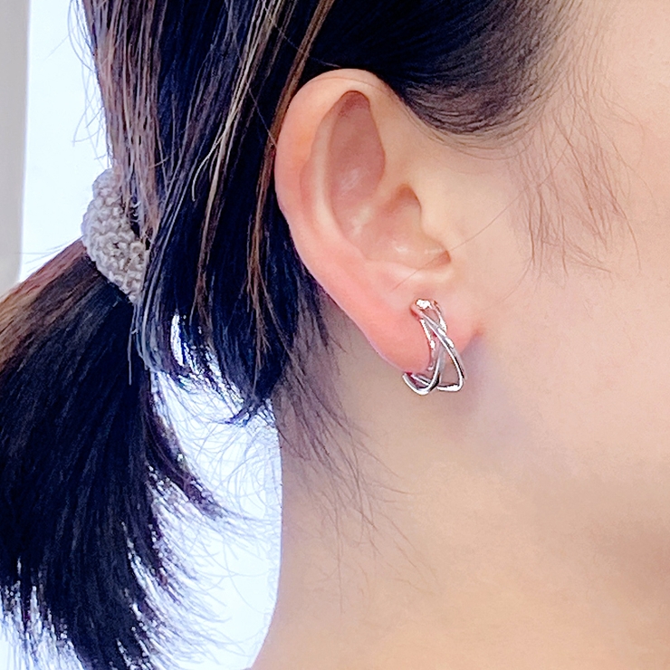 2連クロスメタルフープイヤリング ノンホールピアスレディースシルバーゴールド | FACION | 詳細画像6