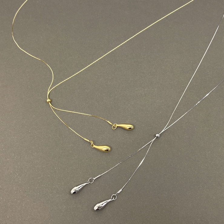 ダブルドロップスライドチェーンネックレス 雫型 涙型 ロング レディース | FACION | 詳細画像1 