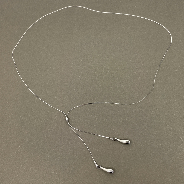 シルバー | ダブルドロップスライドチェーンネックレス 雫型 涙型 ロング レディース | FACION