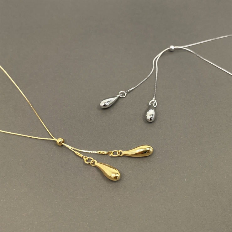 ダブルドロップスライドチェーンネックレス 雫型 涙型 ロング レディース | FACION | 詳細画像2 