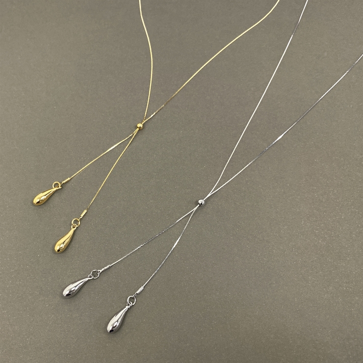 ダブルドロップスライドチェーンネックレス 雫型 涙型 ロング レディース | FACION | 詳細画像3 