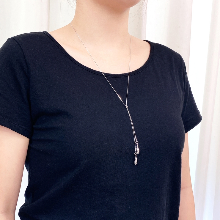 ダブルドロップスライドチェーンネックレス 雫型 涙型 ロング レディース | FACION | 詳細画像5 