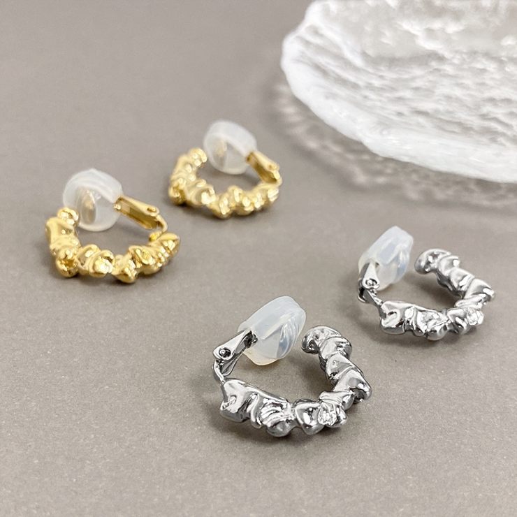 クラッシュメタルフープイヤリング イヤーカフ ノンホールピアス | FACION | 詳細画像1 