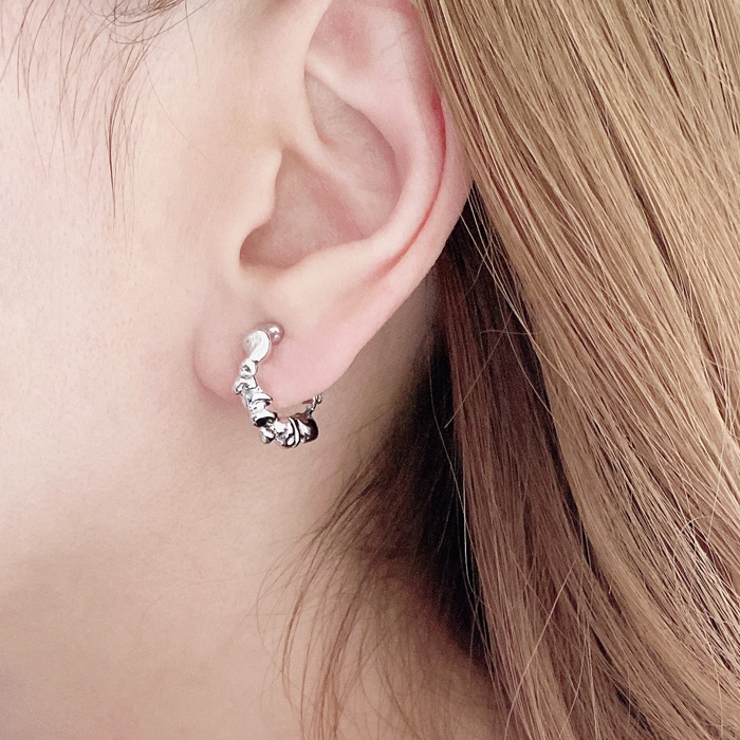 クラッシュメタルフープイヤリング イヤーカフ ノンホールピアス | FACION | 詳細画像7 