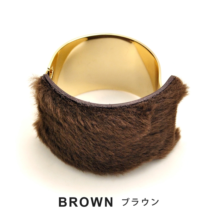 メタルカーブプレートファーブレスレット バングル フェイクファー | FACION | 詳細画像4 