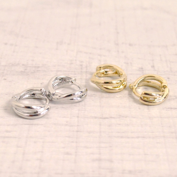 ツイスト2連フープワンタッチピアス プチプラ開閉式シルバーゴールド | FACION | 詳細画像1 