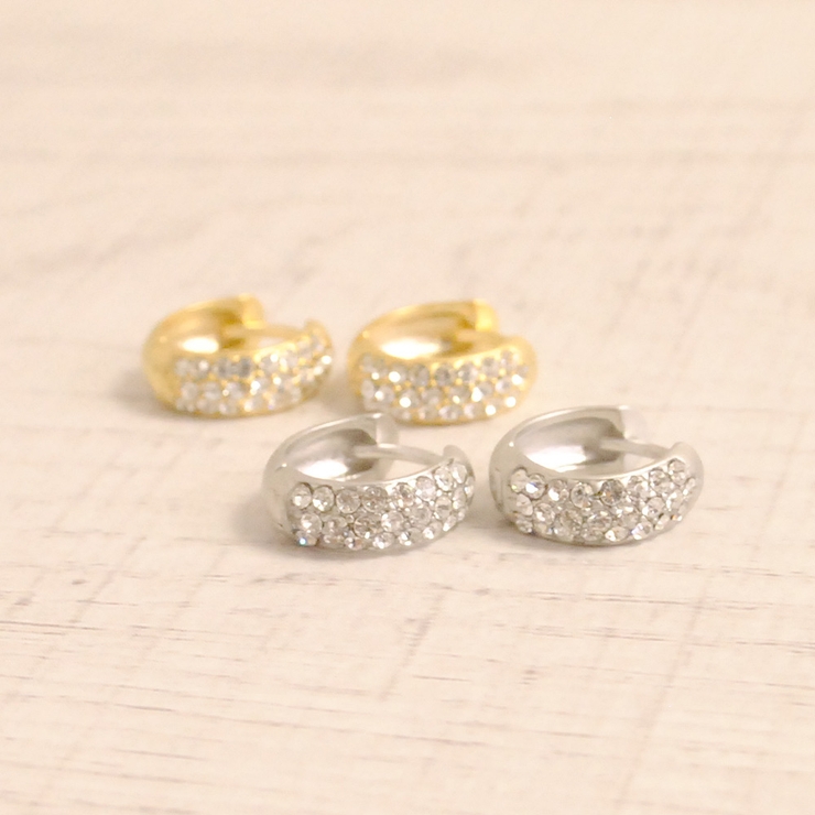 パヴェストーンフープワンタッチピアス 開閉式 シルバー | FACION | 詳細画像1 