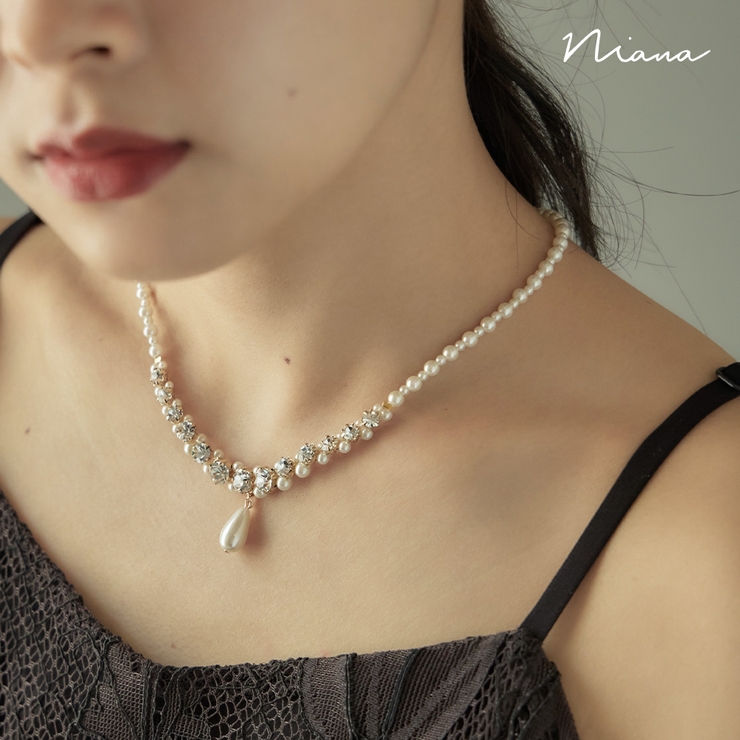 niana ニアナ パールチャームビジューネックレス | Fashion Letter | 詳細画像1 