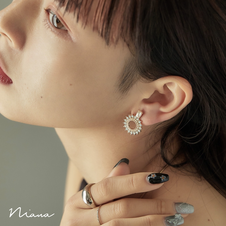 niana ニアナ ストーンビジューパールイヤリング | Fashion Letter | 詳細画像1 