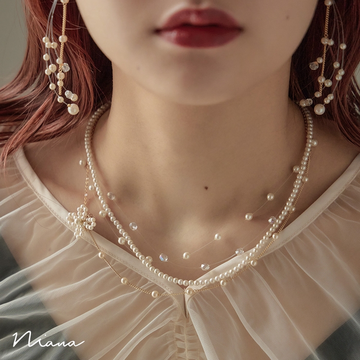 niana ニアナ クリアスレッドパールフラワーモチーフネックレス | Fashion Letter | 詳細画像1 