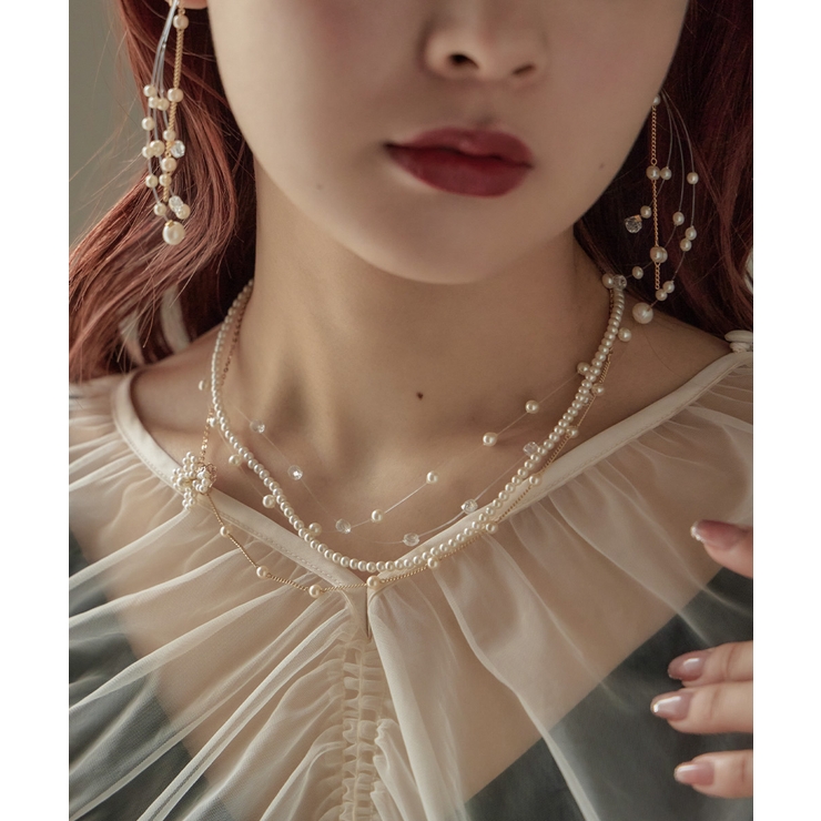 niana ニアナ クリアスレッドパールフラワーモチーフネックレス | Fashion Letter | 詳細画像2 