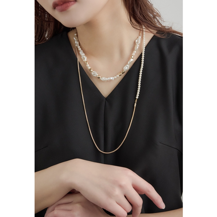 オフホワイト | niana ニアナ パールチェーン2連ネックレス | Fashion Letter