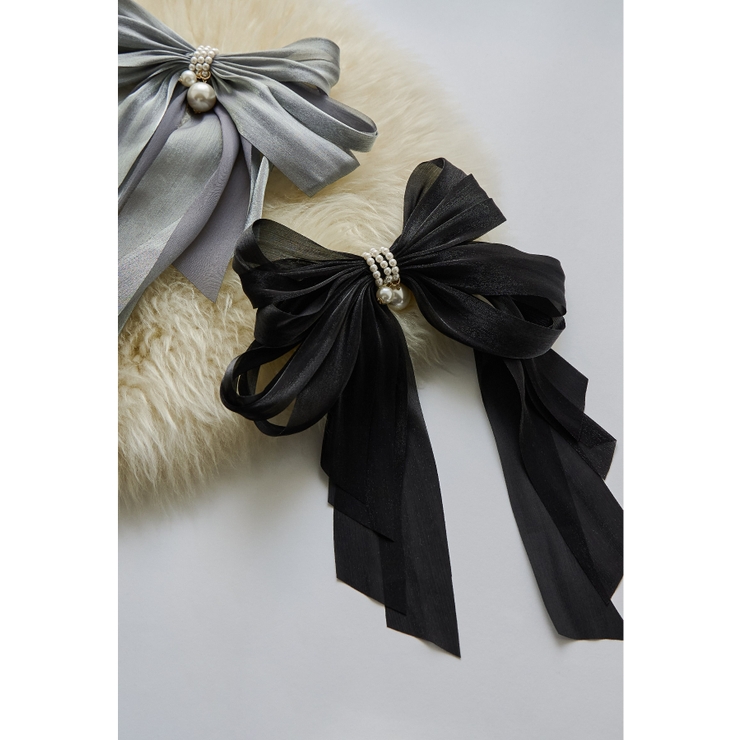 ブラック | niana ニアナ パールサテンビッグリボンバレッタ | Fashion Letter