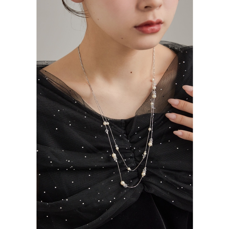 シルバー | niana ニアナ パールビジュー二連ネックレス | Fashion Letter
