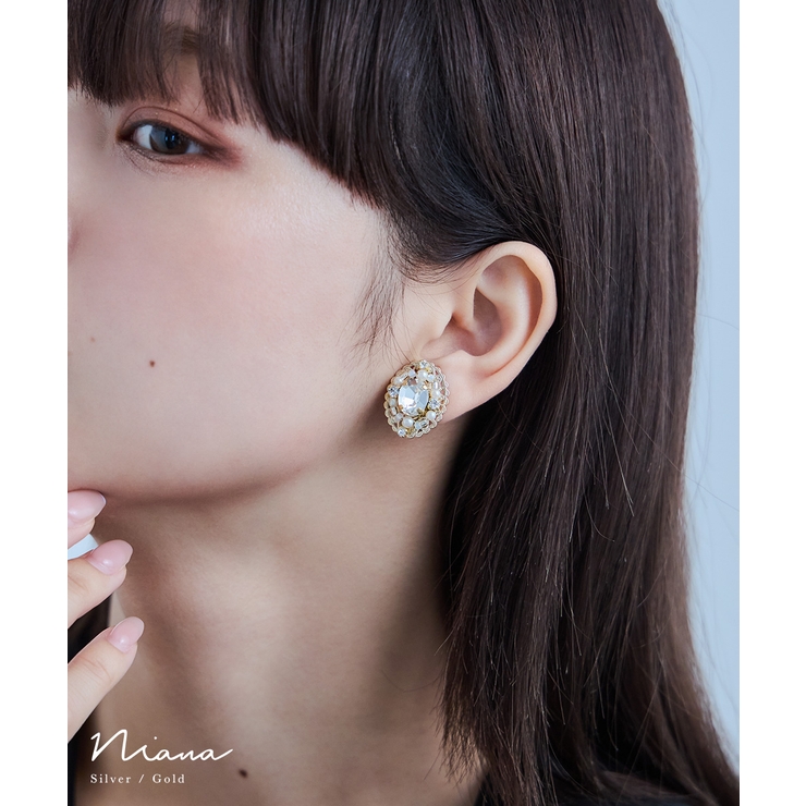 niana ニアナ オーバルビジューイヤリング | Fashion Letter | 詳細画像1 