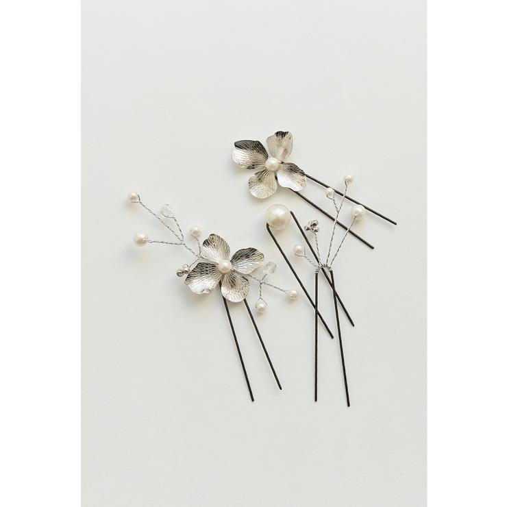 シルバー | niana ニアナ メタルフラワーモチーフヘアピン4本セット | Fashion Letter