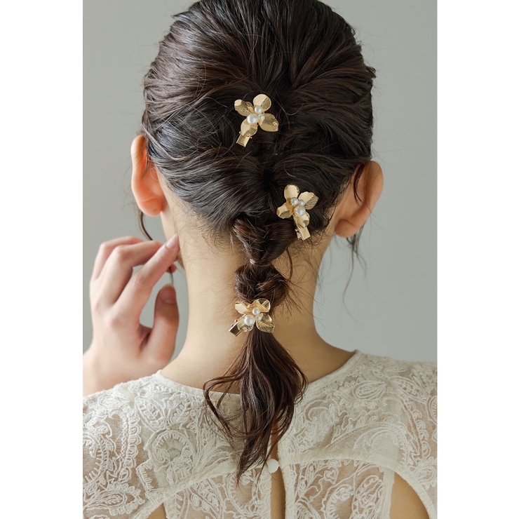 ゴールド | niana ニアナ メタルフラワーヘアクリップ3点セット | Fashion Letter