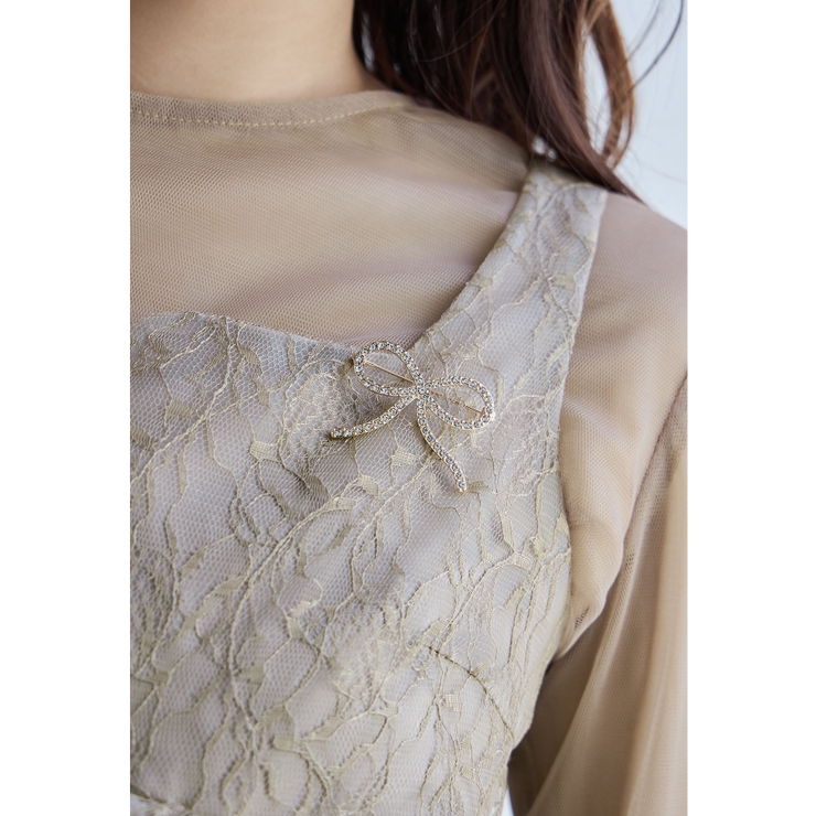 ゴールド | niana ニアナ ラインストーンリボンブローチ | Fashion Letter