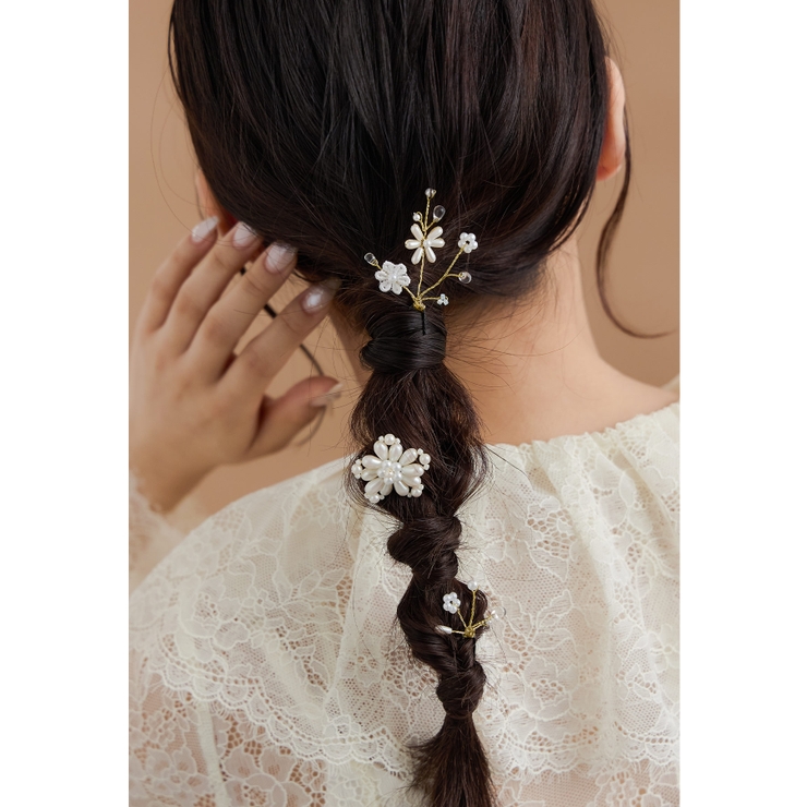 ゴールド | niana ニアナ パールレースフラワーヘアピン3本セット | Fashion Letter