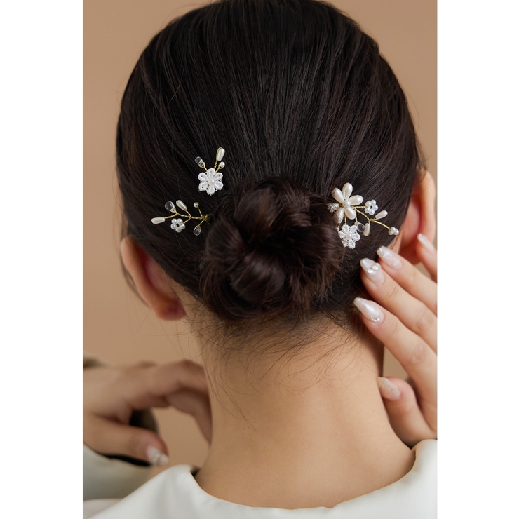 ゴールド | niana ニアナ パールレースフラワーヘアピン3本セット | Fashion Letter