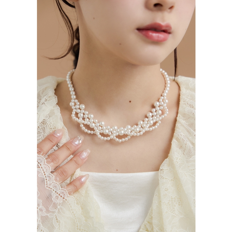 シルバー | niana ニアナ スカラップパールカラーネックレス | Fashion Letter