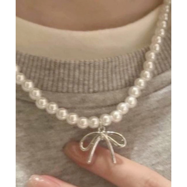 ホワイト | パールリボンネックレス | FUN
