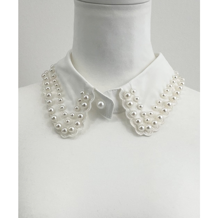 ホワイト | ひとつ足すだけで華やぎアップ。パールビジュー付け襟 | futier land