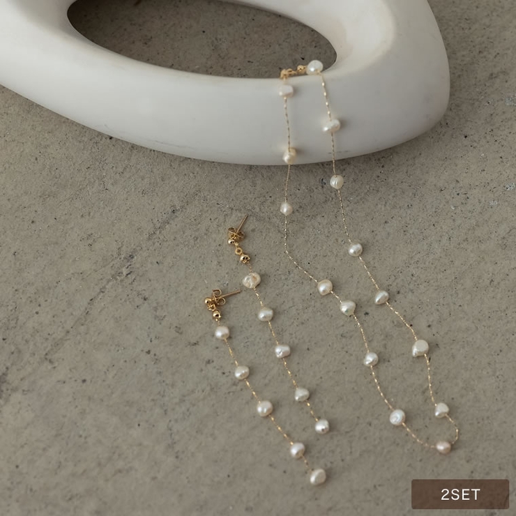 セットで楽しむ旬のパールデザインアクセサリー 淡水パールネックレス