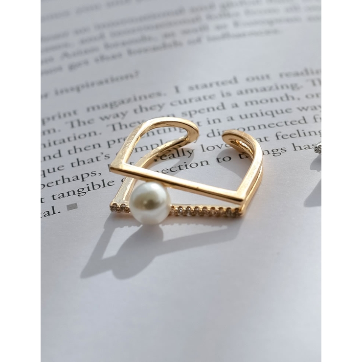 ゴールド(514) | [MEISM by Re:EDIT]2ラインフェイクパールストーンオープンリング | Re:EDIT