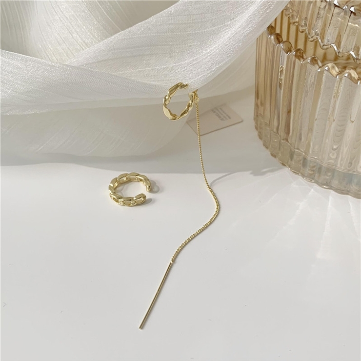 ゴールド | ツイスト・チェーンモチーフダブルイヤーカフピアス 10053 | G&L Style