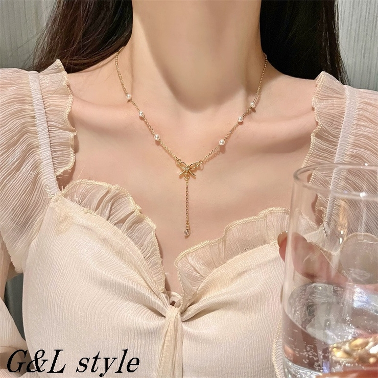 リボンモチーフ パールネックレス 9534[品番：XB000009877]｜G&L Style