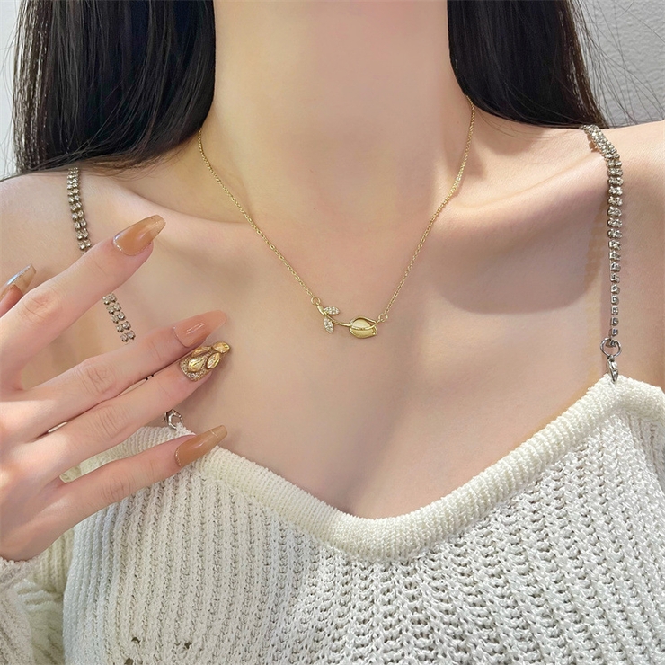 チューリップモチーフストーンゴールドネックレス 9860[品番