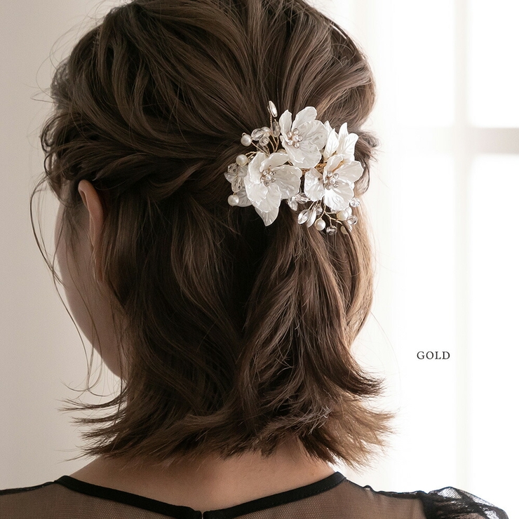 ゴールド | シェルフラワースリーピンクリップ リーフ ヘアーアクセサリー | epicday