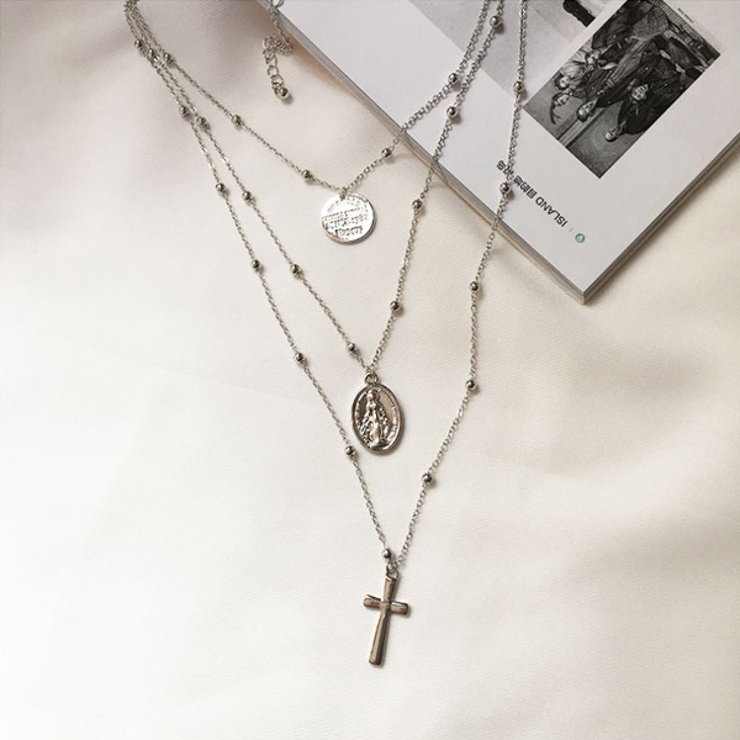 3連ロザリオ ネックレス クロス[品番：GLJA0000330]｜gulamu jewelry （グラムジュエリー）のレディースファッション