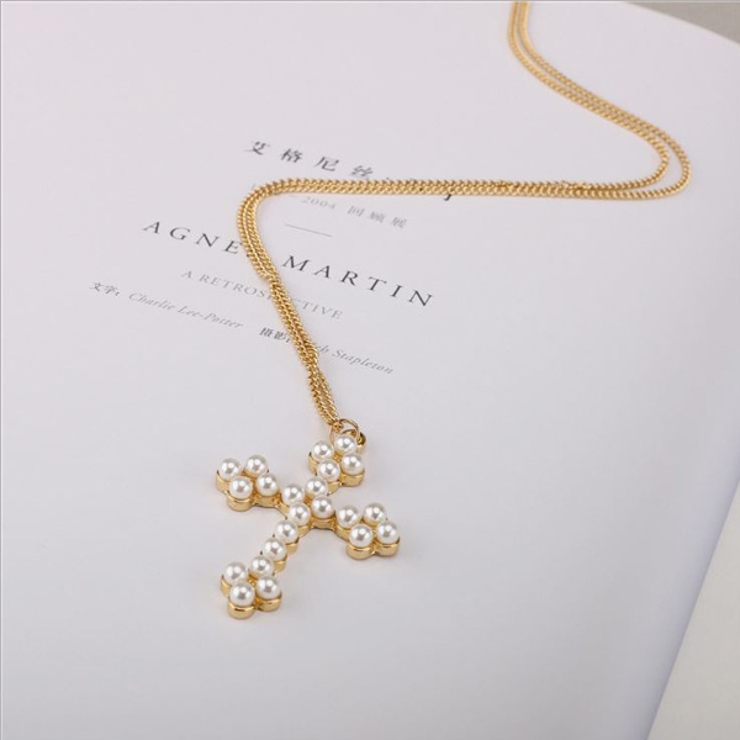 パール クロス ロングネックレス[品番：GLJA0000334]｜gulamu jewelry 