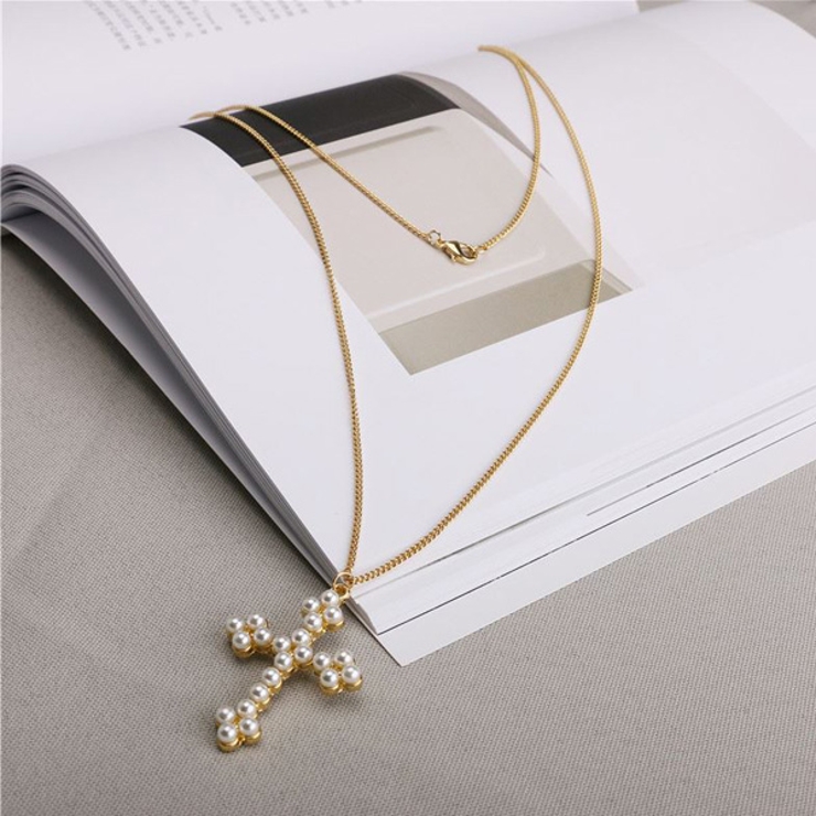 パール クロス ロングネックレス[品番：GLJA0000334]｜gulamu jewelry 
